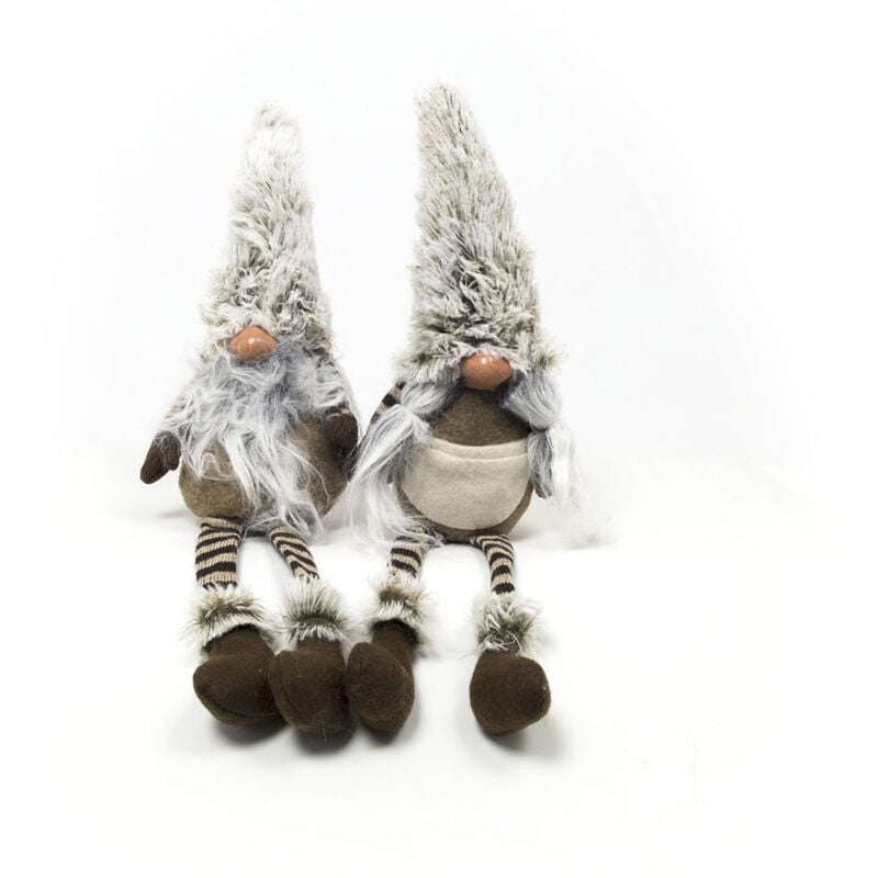 foto del prodotto coppia gnomi marroni seduti fermaporta decorativi con gambe molli altezza 41 cm