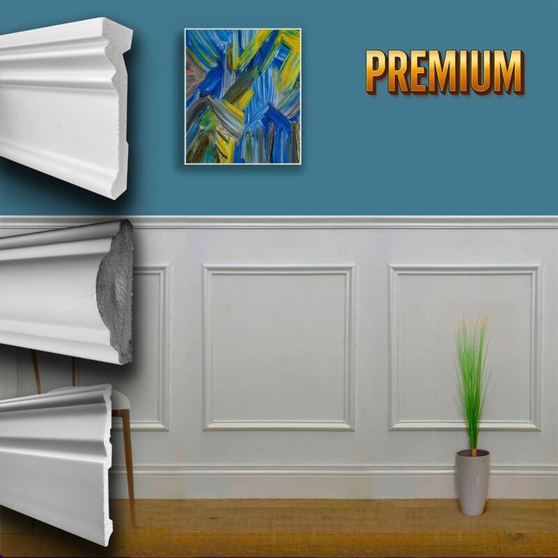 foto del prodotto kit 2 metri di parete boiserie premium decorativa senza pannelli, solo estetica in polimeri bianca l200xh120 verniciabile