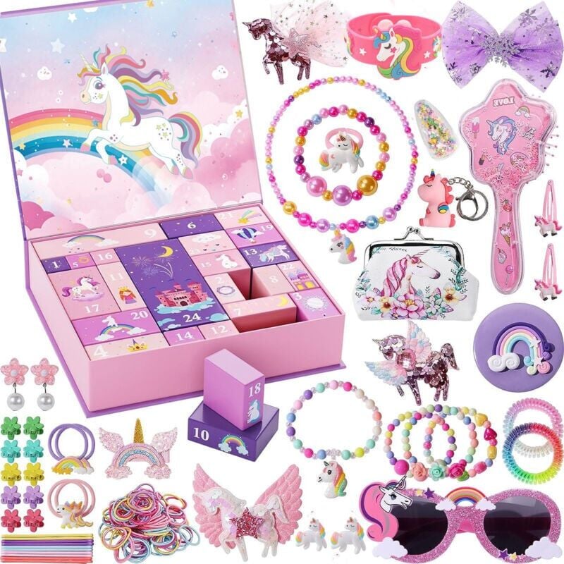 foto del prodotto snq calendario dell avvento 2024 per bambine, adolescenti, bambine, unicorno, principessa, calendario dell avvento con gioielli per bambini,