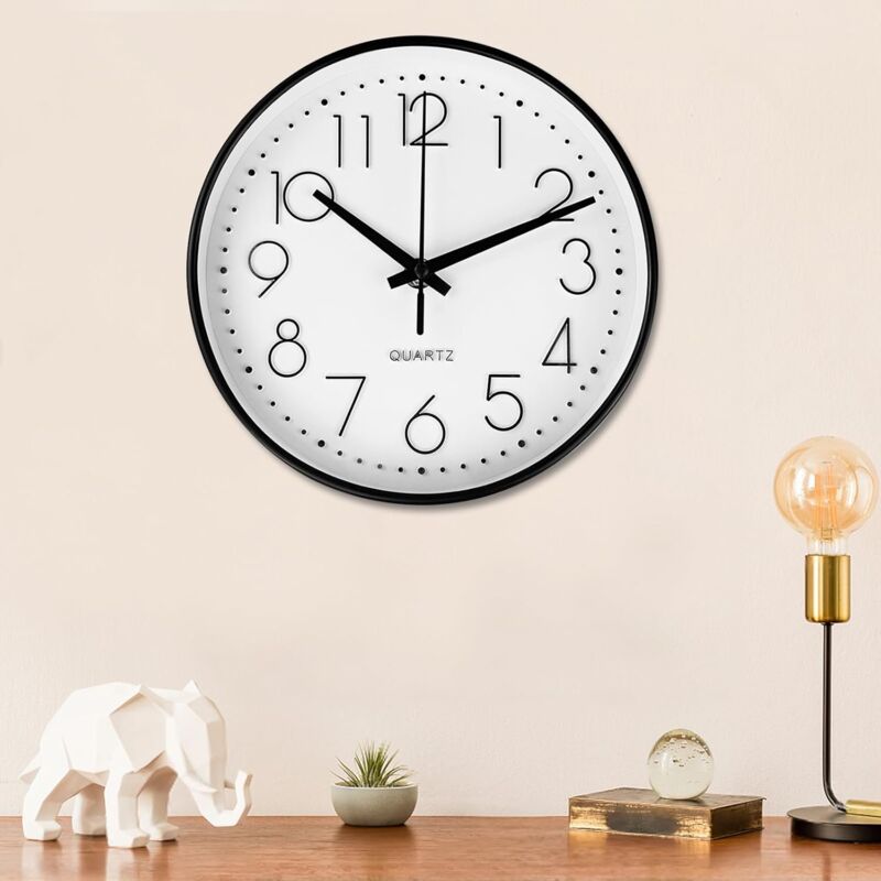 foto del prodotto lablanc orologio da parete moderno bianco da 20 cm, silenzioso, senza ticchettio, rotondo, decorativo, facile da leggere, design minimalista nero,