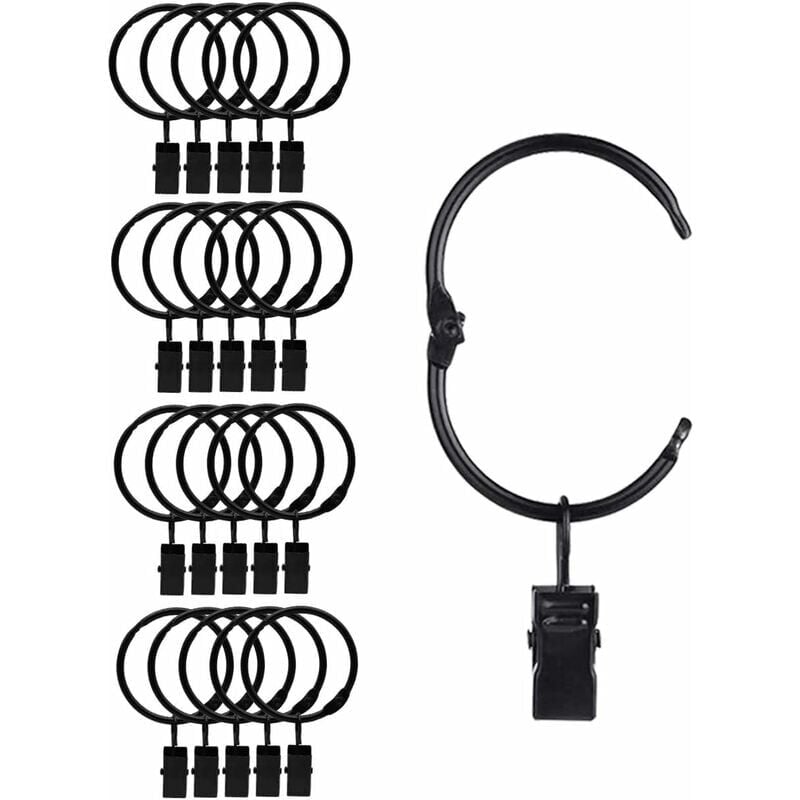 foto del prodotto 20 pezzi anelli per tende in metallo, facili da aprire e chiudere, diametro interno 38 mm, per tende pesanti e tende leggere nero 