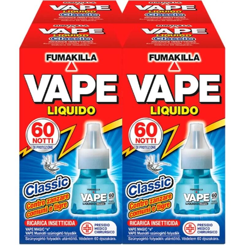 foto del prodotto 4 x vape ricarica liquida 60 notti insetticida zanzare tigre mosche pmc