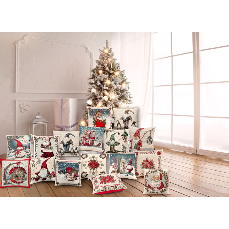 foto del prodotto federa cuscino arredo casa fodera tessuto cinigliato fantasie natalizie made italy, misura40x60colorebabbo natale