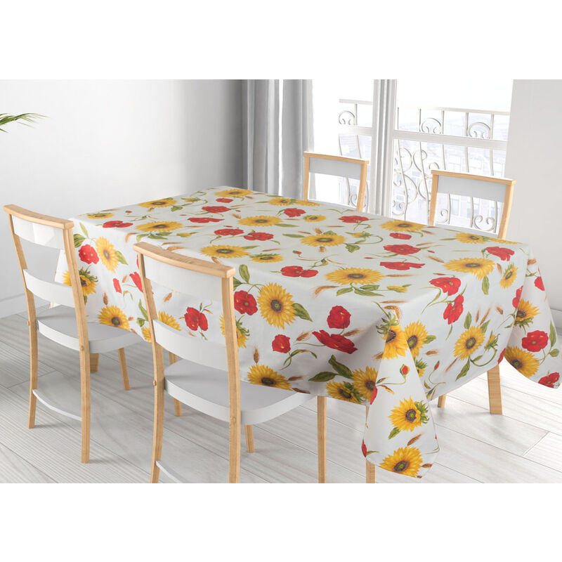 foto del prodotto tovaglia cucina copritavolo in 100 cotone made italy disegno girasoli rp, misura90x90coloregirasoli