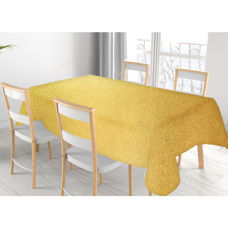 foto del prodotto tovaglia natalizia antimacchia plastificata pvc glitter oro proteggi tavolo natale, misura140x220coloreglitter oro