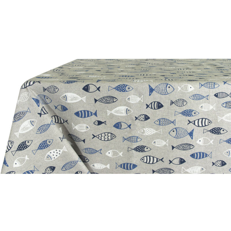foto del prodotto tovaglia salotto cucina in tessuto miros made in italy marino pesci azzurro, misura90x90colorepesci
