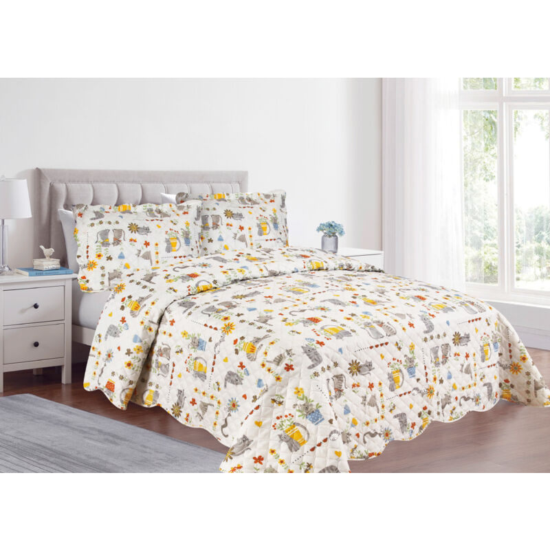 foto del prodotto copriletto trapuntato quilt estivo piumino 100gr mq disegno pinsonic gatti garden, misurasingolocoloregatti garden