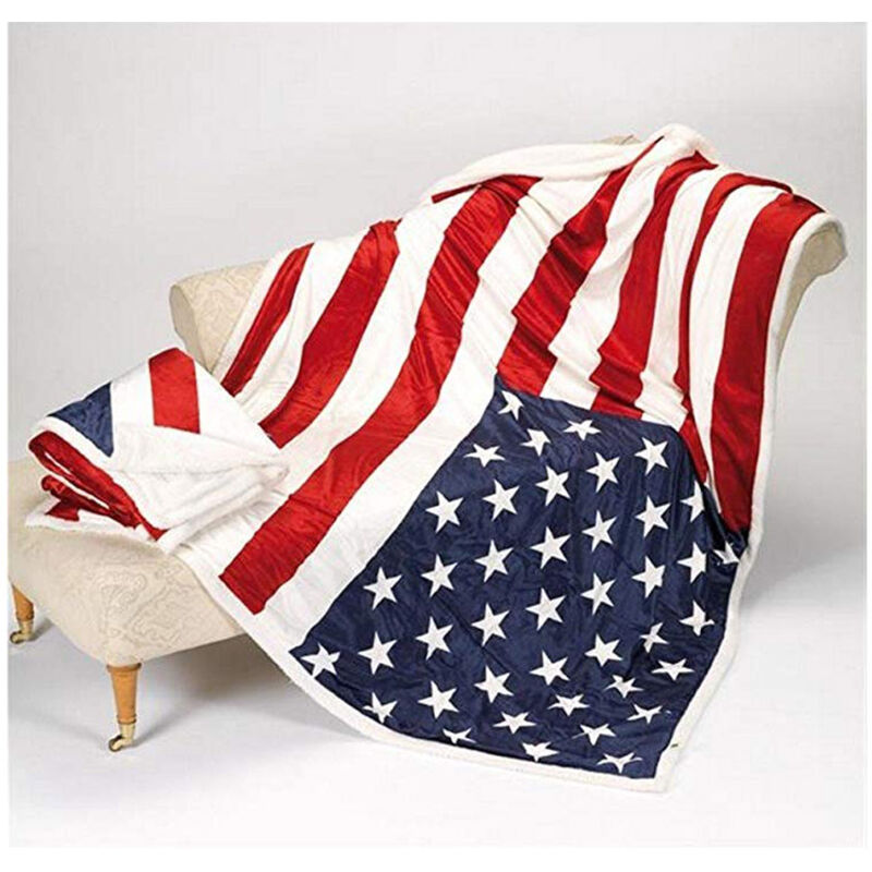 foto del prodotto plaid cooper coperta con retro agnellato pelliccia disegno bandiera usa, misura130x160 cmcolorebandiera usa