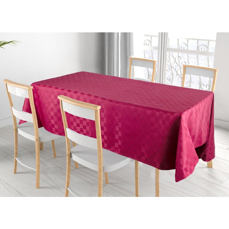 foto del prodotto tovaglia cucina soggiorno antimacchia idrorepellente jacquard in mod. scaccomatto bordeaux, misurarotonda 160cmcolorebordeaux