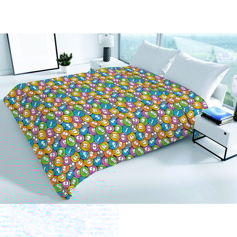 foto del prodotto copriletto piquet primavera estate 100 cotone disegno emoji, misurasingolocoloreemoji
