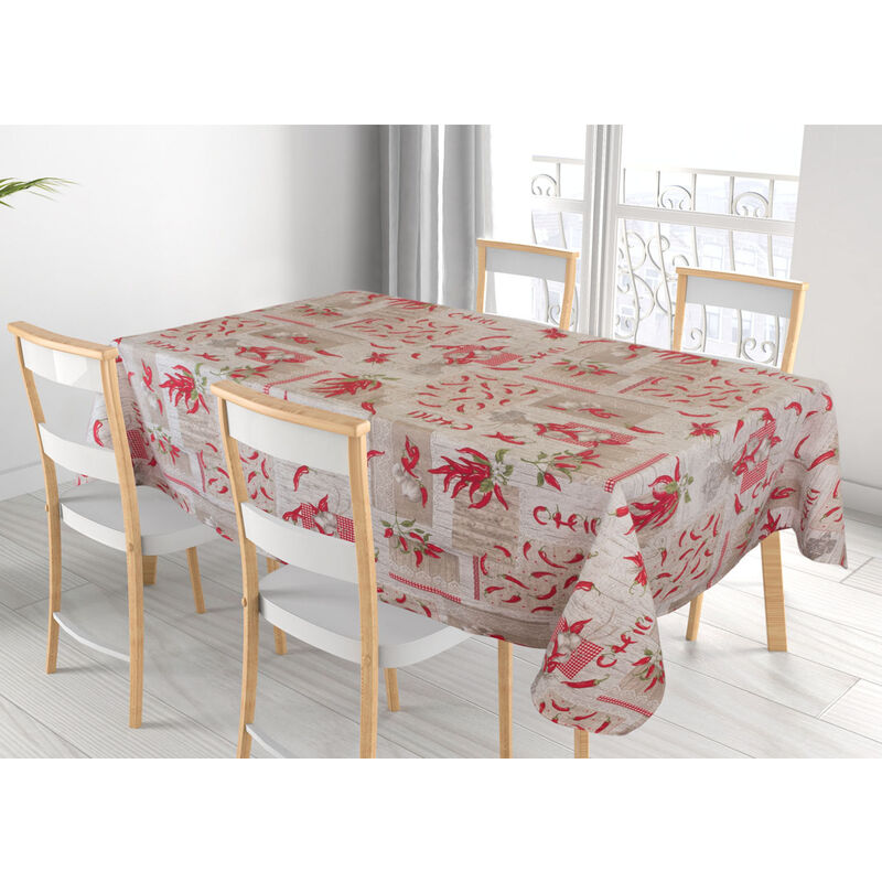 foto del prodotto tovaglia cucina copritavolo 100 cotone made italy disegno peperoncino rp, misura140x240colorepeperoncino