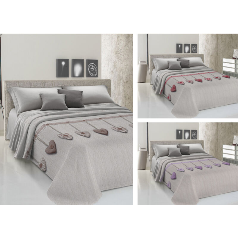 foto del prodotto copriletto piquet primavera estate 100 cotone disegno cuore appeso, misurapiazza e mezzacolorebeige