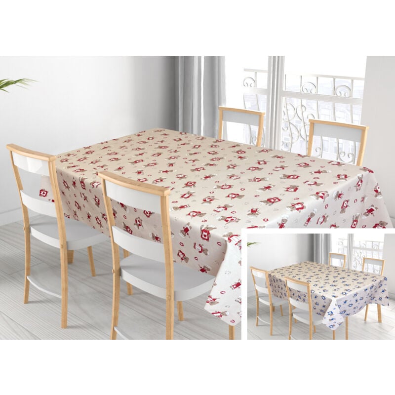 foto del prodotto tovaglia per salotto cucina tavolo 100 cotone made in italy orsetto chef, misura140x300colorerosso