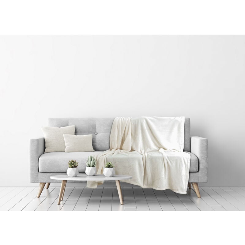 foto del prodotto morbido plaid coperta pile per divano singolo matrimoniale tinta unita panna, misura1 piazzacolorepanna
