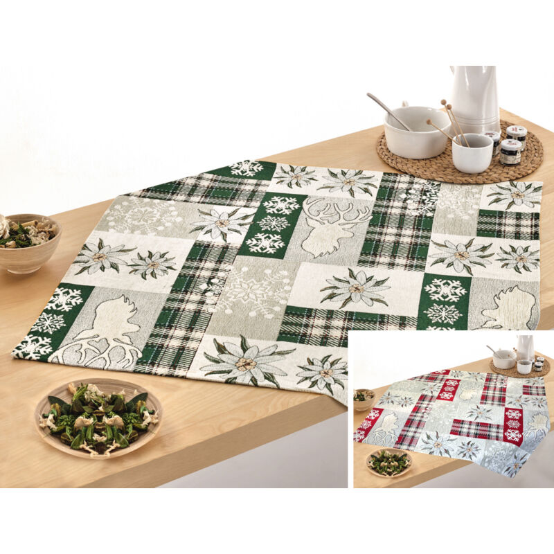 foto del prodotto tovaglia pasqua centrino runner tavola fantasia edelweiss cervo made italy, misura40x180colorerosso