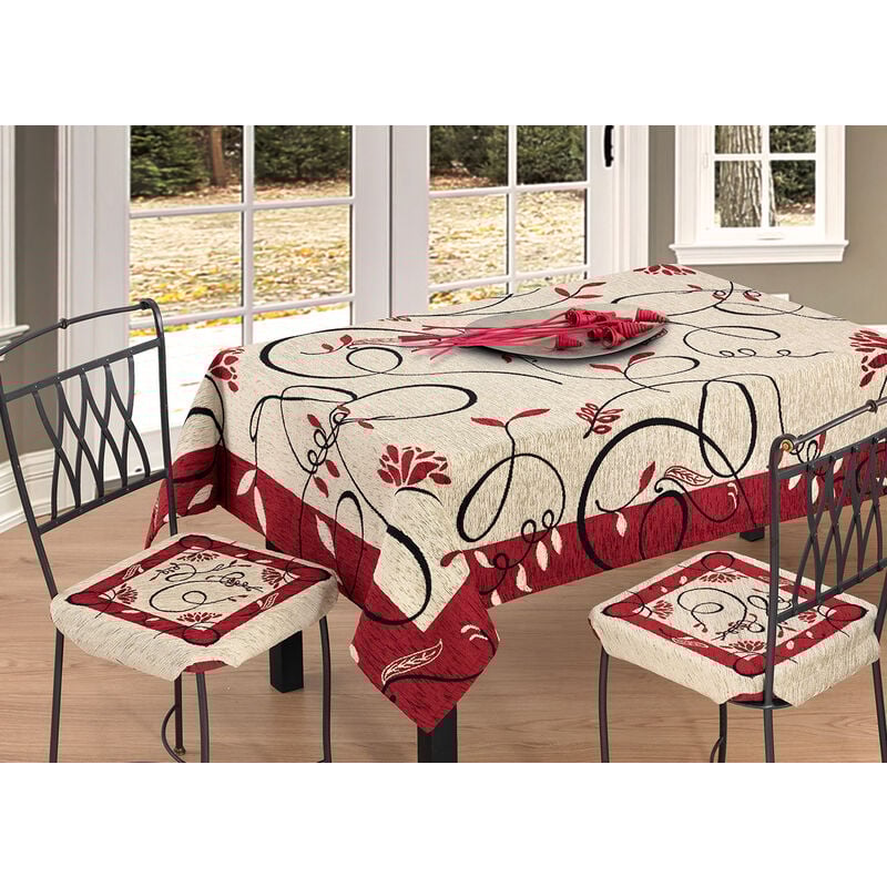 foto del prodotto copritavolo salotto cucina cinigliato lavorazione jacquard modello gold, misura100x100colorebeige