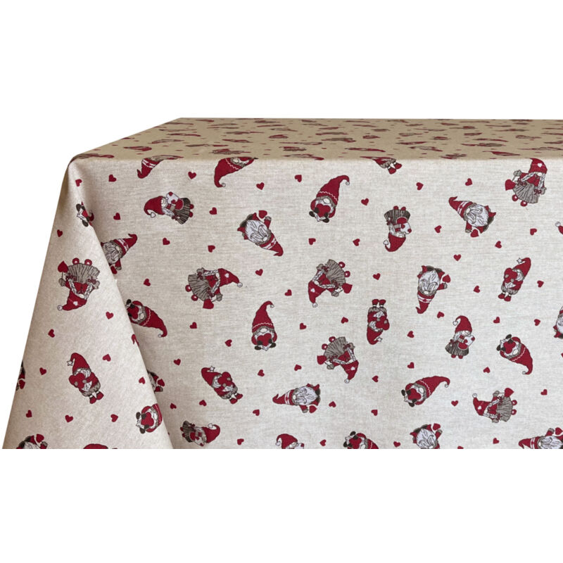 foto del prodotto tovaglia natalizia salotto cucina tessuto miros made in italy disegno mini gnomi, misura140x360coloremini gnomi
