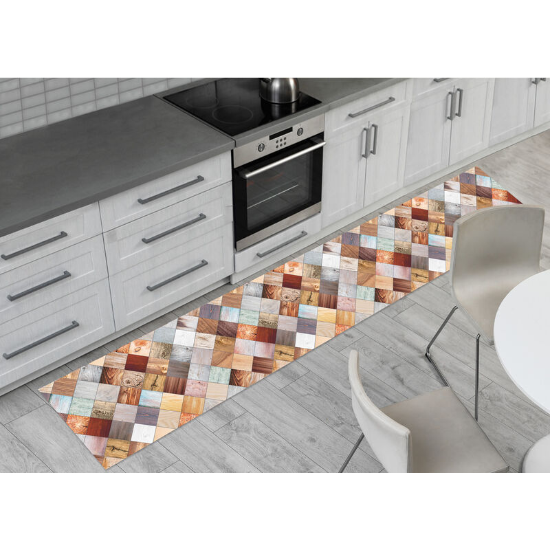 foto del prodotto tappeto passatoia antiscivolo con stampa digitale disegno parquet, misura50x90coloreparquet