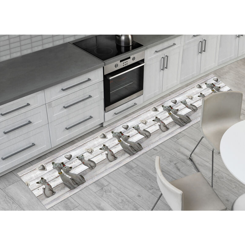 foto del prodotto tappeto passatoia cucina antiscivolo sottolavello digitale disegno gatto fashion, misura50x115coloregatto fashion