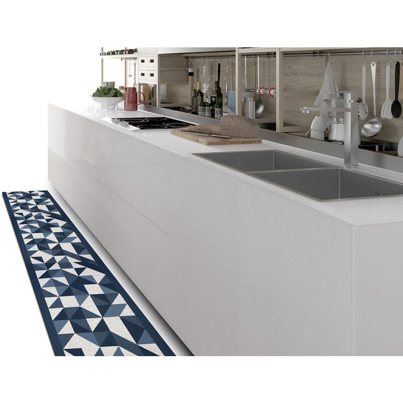 foto del prodotto tappeto passatoia cucina antiscivolo tessuto jacquard disegno origami blu, misura57x140coloreblu