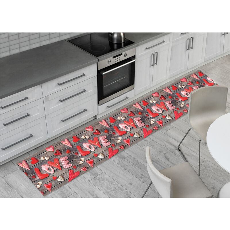 foto del prodotto tappeto passatoia antiscivolo con stampa digitale dis. love rosso, misura50x115colorelove rosso