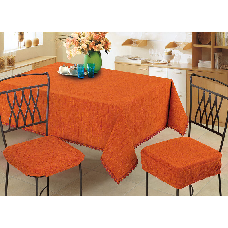 foto del prodotto copritavolo salotto cuina cinigliato lavorazione jacquard modello rain, misura140x140coloremarrone