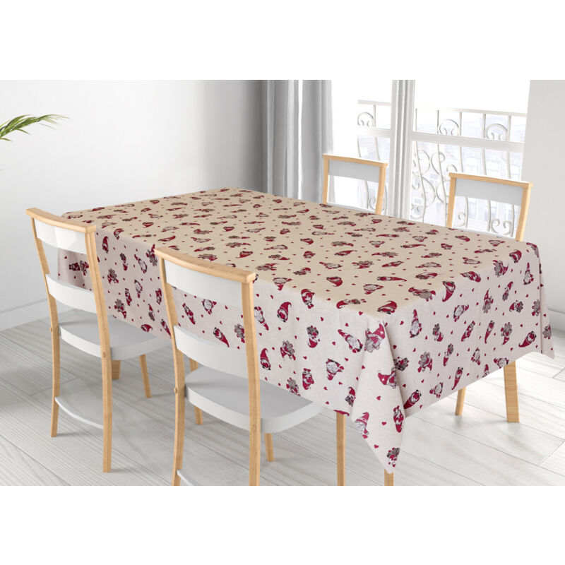 foto del prodotto tovaglia miros resinata antimacchia copritavolo cucina disegno mini gnomi, misura140x240coloremini gnomi