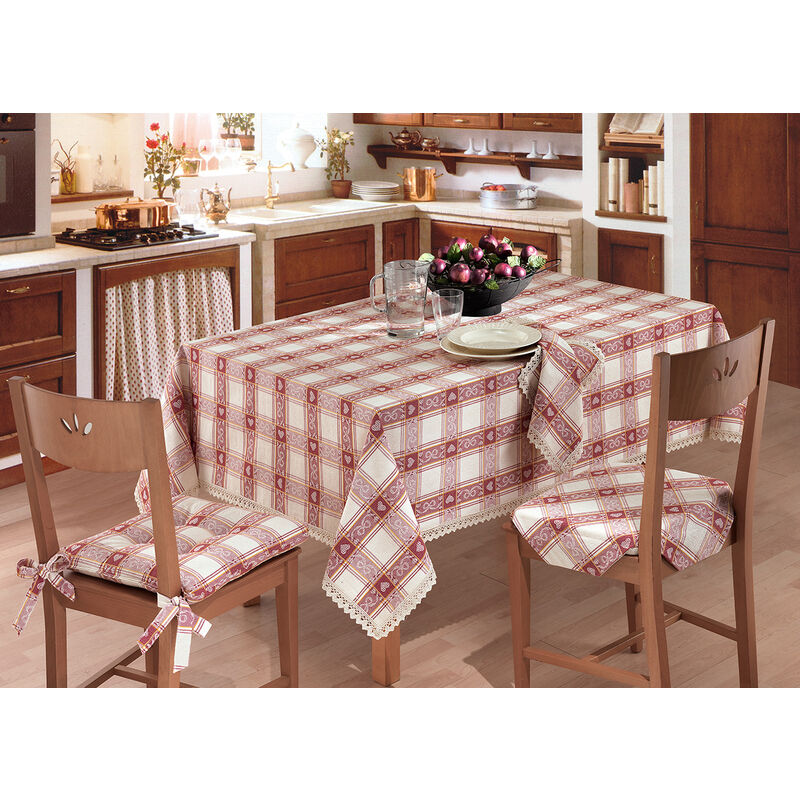foto del prodotto tovaglia salotto cucina jacquard modello dama made in italy, misura150x150coloreblu