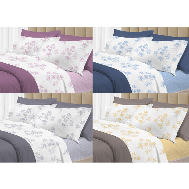 foto del prodotto completo lenzuola letto 100 cotone made italy 3027 disegno primavera, misurapiazza e mezzacoloreazzurro
