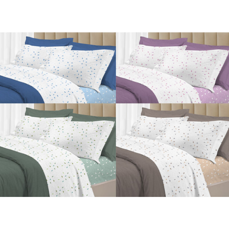 foto del prodotto completo lenzuola letto 100 cotone made italy 3027 disegno goccia, misurapiazza e mezzacolorebeige
