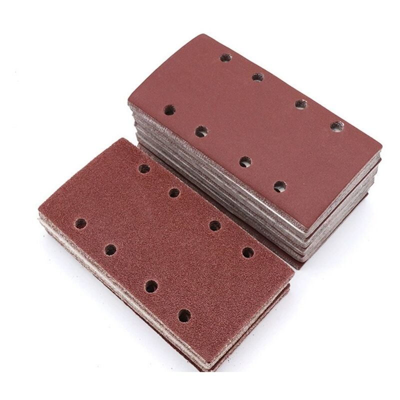 foto del prodotto 120 fogli abrasivi rettangolari, 93x185 mm, carta vetrata per levigatrice, 8 fori, velcro, grane assortite 40 60 80 120 180 240