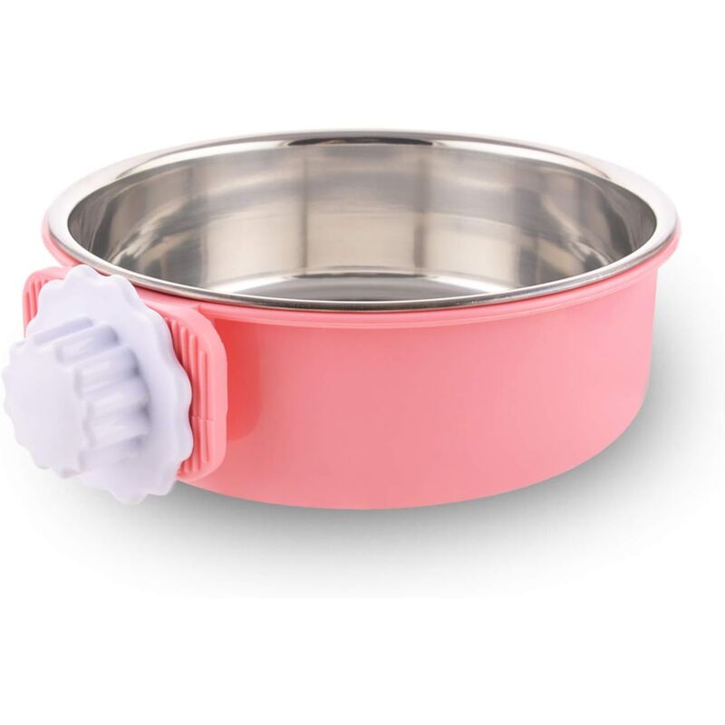 foto del prodotto ciotole per animali domestici, in acciaio inox, da appendere, per cibo e acqua, rimovibili, per cani, gatti, piccoli animali rosa treetalk