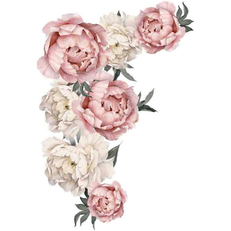 foto del prodotto adesivo da parete rimovibile con motivo a fiori di peonia, sfondo rosa impermeabile per la decorazione della camera da letto.