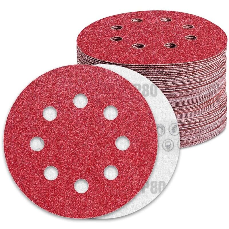 foto del prodotto dischi abrasivi ymyny da 125 mm, carta abrasiva a grana 80, 90 pezzi, 8 fori, per levigatrice orbitale