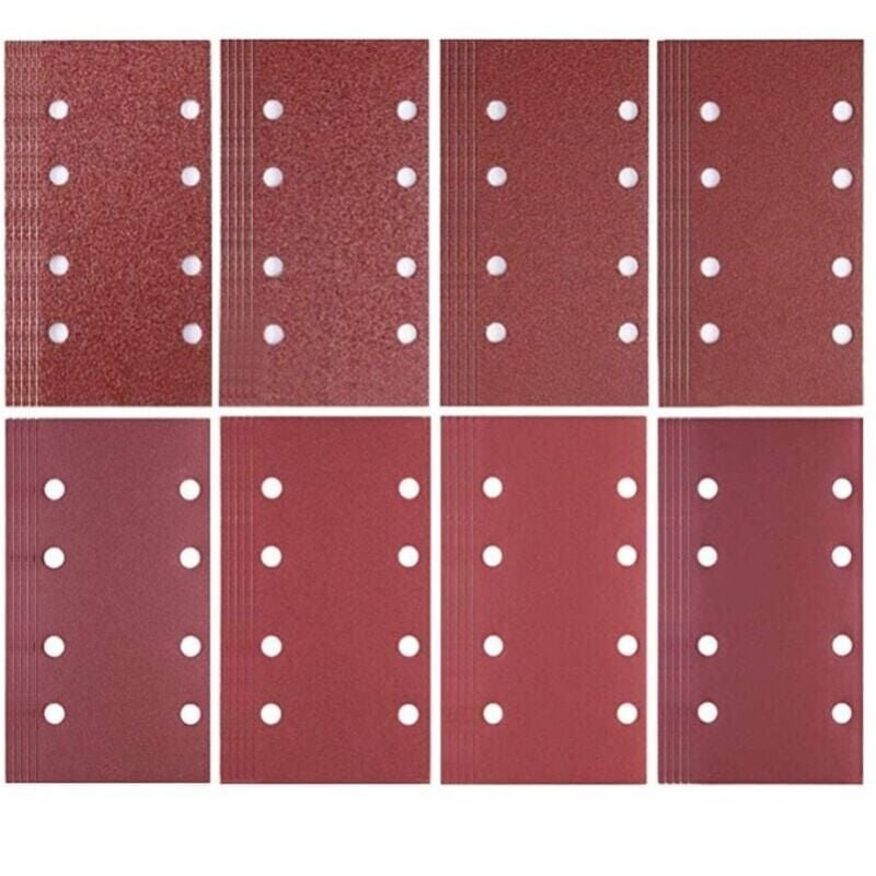 foto del prodotto confezione da 80 fogli di carta abrasiva 93 x 185 mm 8 fori grana 40 60 80 120 180 240 320 400 per levigatrice bosch