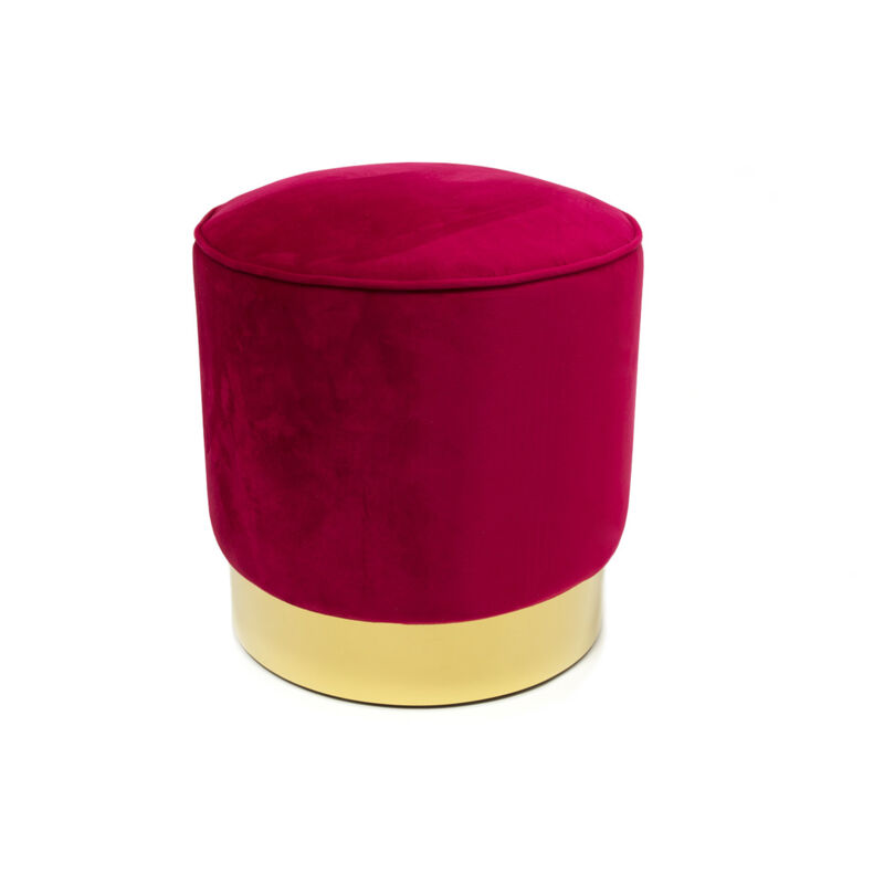 foto del prodotto pouf sgabello poggiapiedi velluto base dorata rotondo moderno living bordeaux