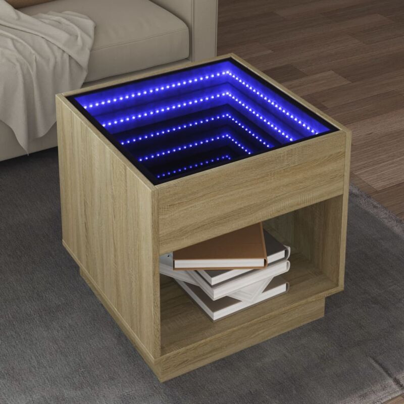 foto del prodotto vidaxl tavolino da salotto con led infinity rovere sonoma 50x50x50 cm