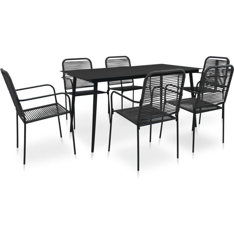immagine 0 del prodotto set da pranzo da esterni 7 pz in corda di cotone e acciaio nero vidaxl