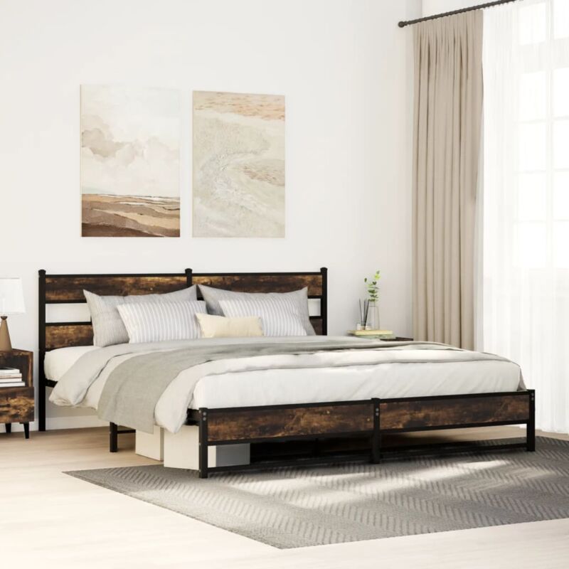 foto del prodotto vidaxl giroletto senza materaso in metallo rovere fumo 200x200 cm