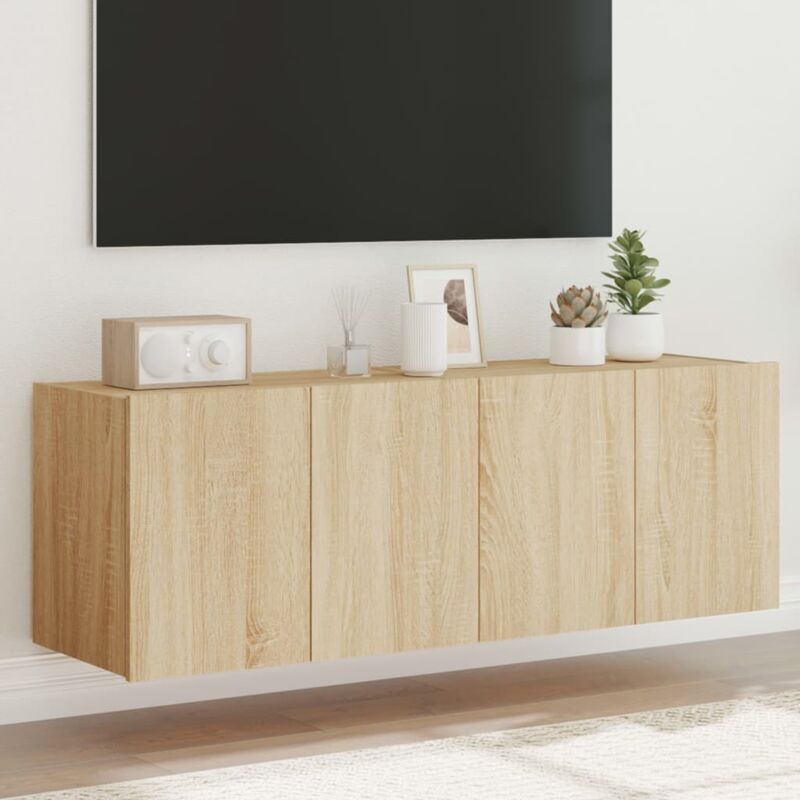 foto del prodotto vidaxl mobili tv a parete con luci led 2pz rovere sonoma 60x35x41 cm