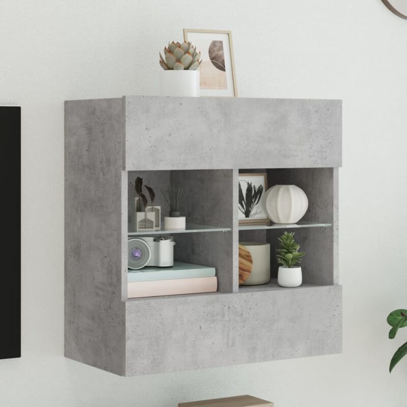 foto del prodotto vidaxl mobile tv a parete con luci led grigio cemento 58,5x30x60,5 cm