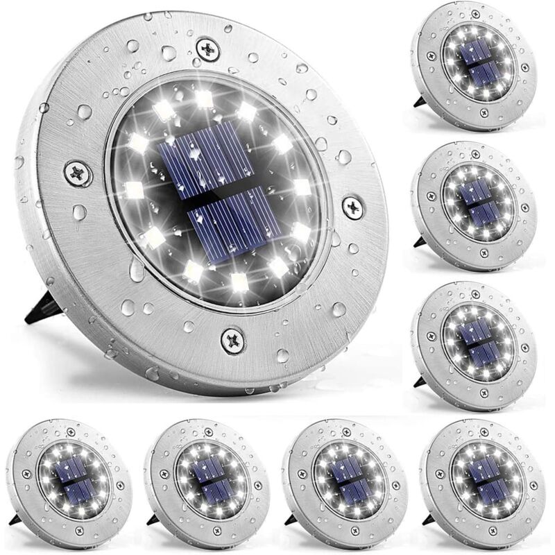 foto del prodotto luci solari da terra, 8 pezzi 12 luci led da percorso, luci solari da esterno impermeabili ip65 per giardino, patio 