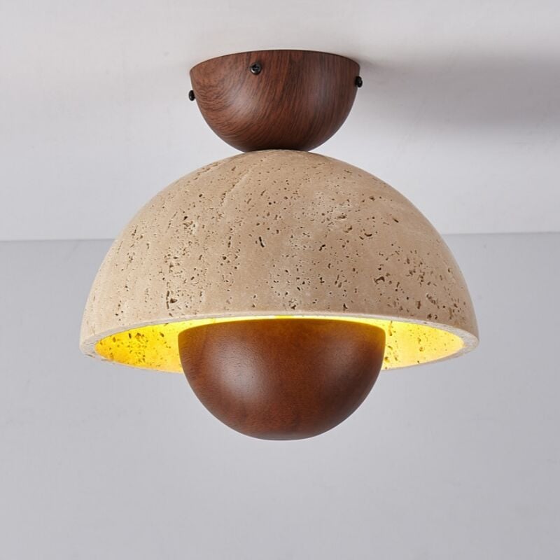 foto del prodotto plafoniera soffitto vintage lampada da soffitto art d eco travertino giallo e legno 23cm per soggiorno cucina bagno rosso bruno