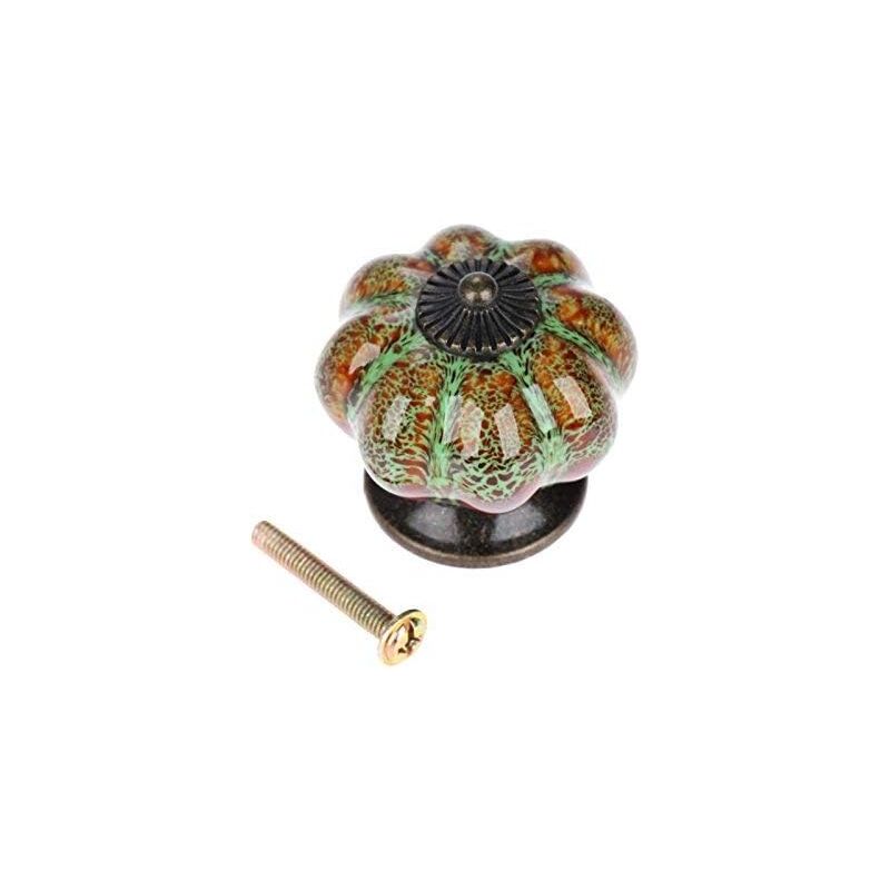 foto del prodotto pomelli in ceramica antica a forma di zucca per mobili, armadi, cassettiere, cassettiere, mobili da cucina, maniglie 10 pezzi, verde 