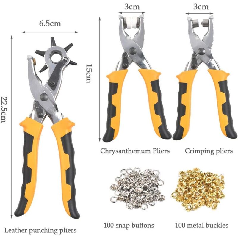 immagine 0 del prodotto set di 3 pinze per forare la pelle, pinze per occhielli e pinze per rivetti per bottoni occhielli rivetti
