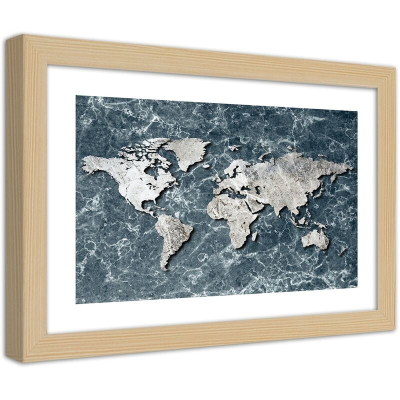 foto del prodotto gbshop quadro con cornice, mappa del mondo su marmo 90x60