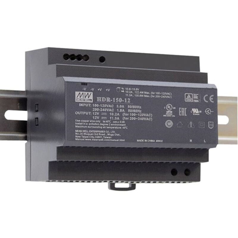 foto del prodotto mean well alimentatore de 1 uscita montato su guida din 150 w 12 v per uso industriale