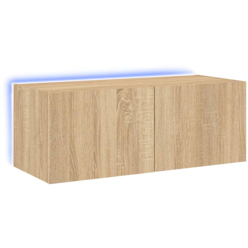 foto del prodotto mobile tv multimediale scaffale tv credenza tv sala da pranzo soggiorno camera da letto a parete con luci led rovere sonoma 80 x 35 x 31 cm marrone