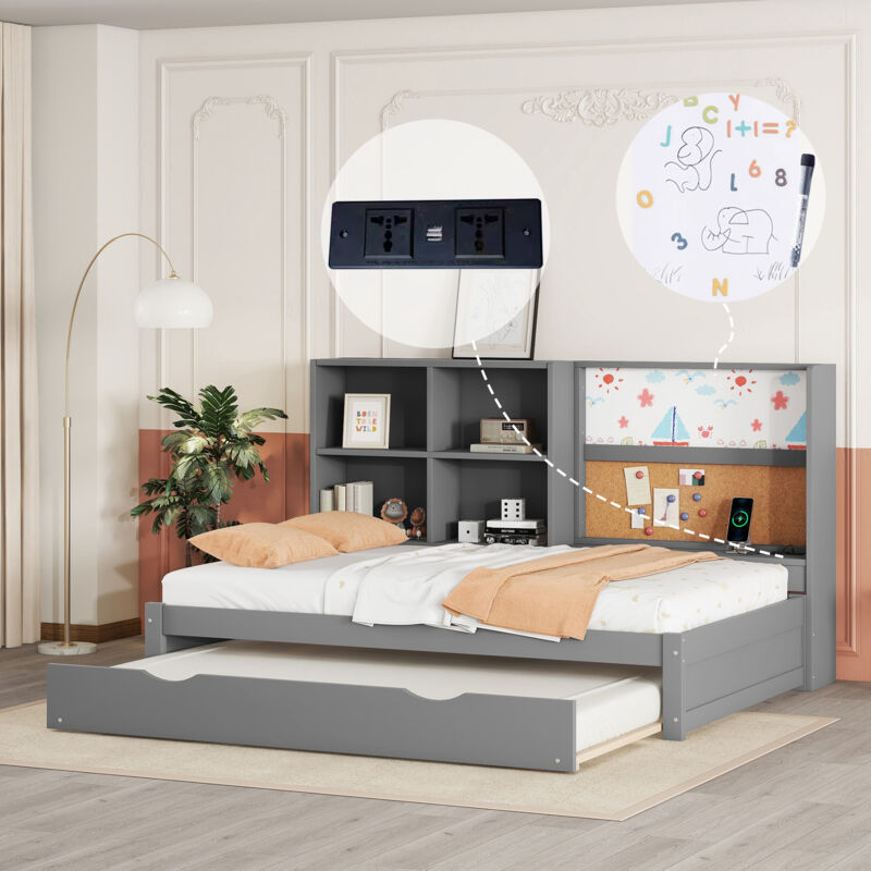 foto del prodotto divano letto con rotelle, porta di ricarica usb, tavolo da disegno, vani multipli, grigio, 90 x 200 cm