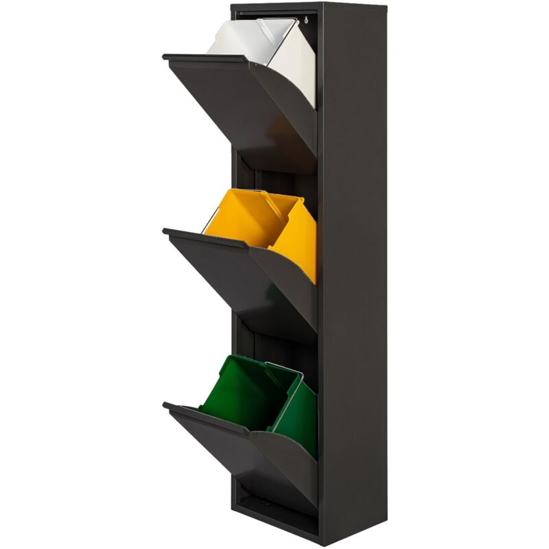 foto del prodotto matte black pattumiera e pattumiera metallica con 3 scomparti da 17 l ciascuno mobili e decorazioni nero opaco wellhome